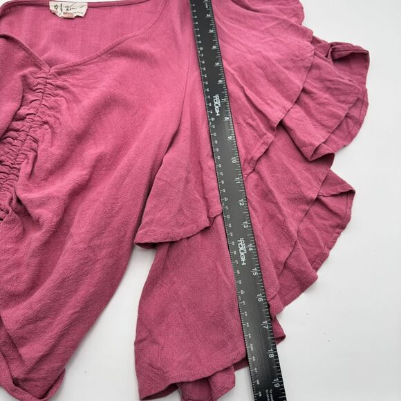 BEFORE YOU COLLECTION Women’s Large Rose Pink Linen Ruffle Crop Top Shirt Fairy - Picture 8 of 8